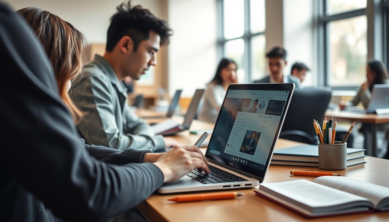 Students studying together in modern classroom
